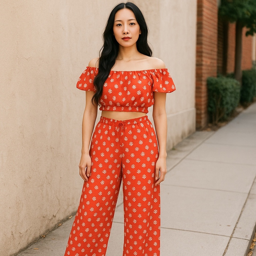 Studio Red Polka Dot Jumpsuit with Flutter‎ Sleeves
